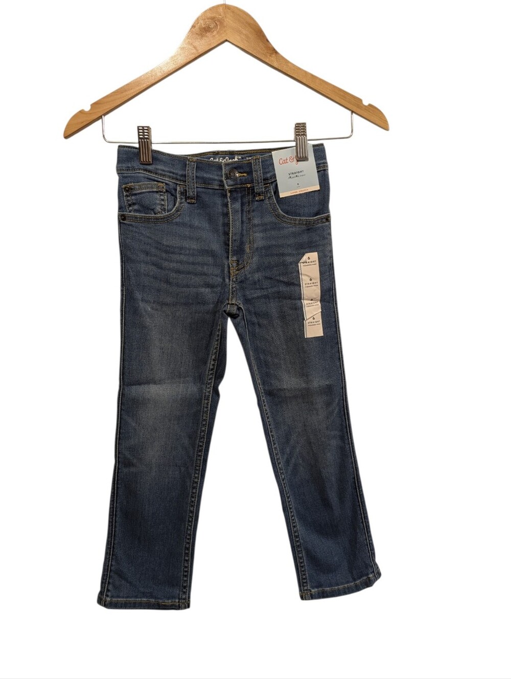 Cat & Jack Boy's Straight Super Stretch Denim Blue Jeans Size 6